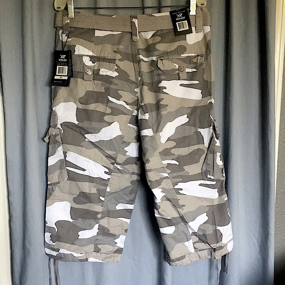 X ray cargo shorts mens 32 camo grey gray nwt cotton